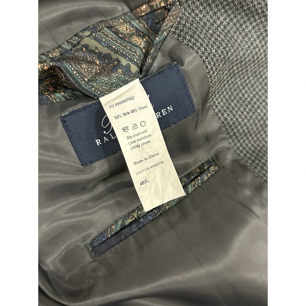 Ralph Ralph Lauren 46XL‎ Sport Coat Silk Wool Gray Houndstooth Check Blazer